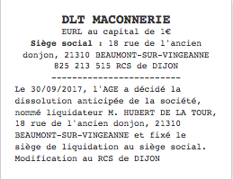 annonce legale eurl dissolution